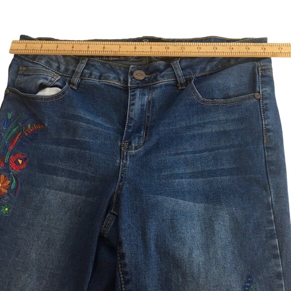 One5One Jeans Womens 10 Blue Embroidered Floral High Rise Stretch Skinny Pants - Picture 8 of 12